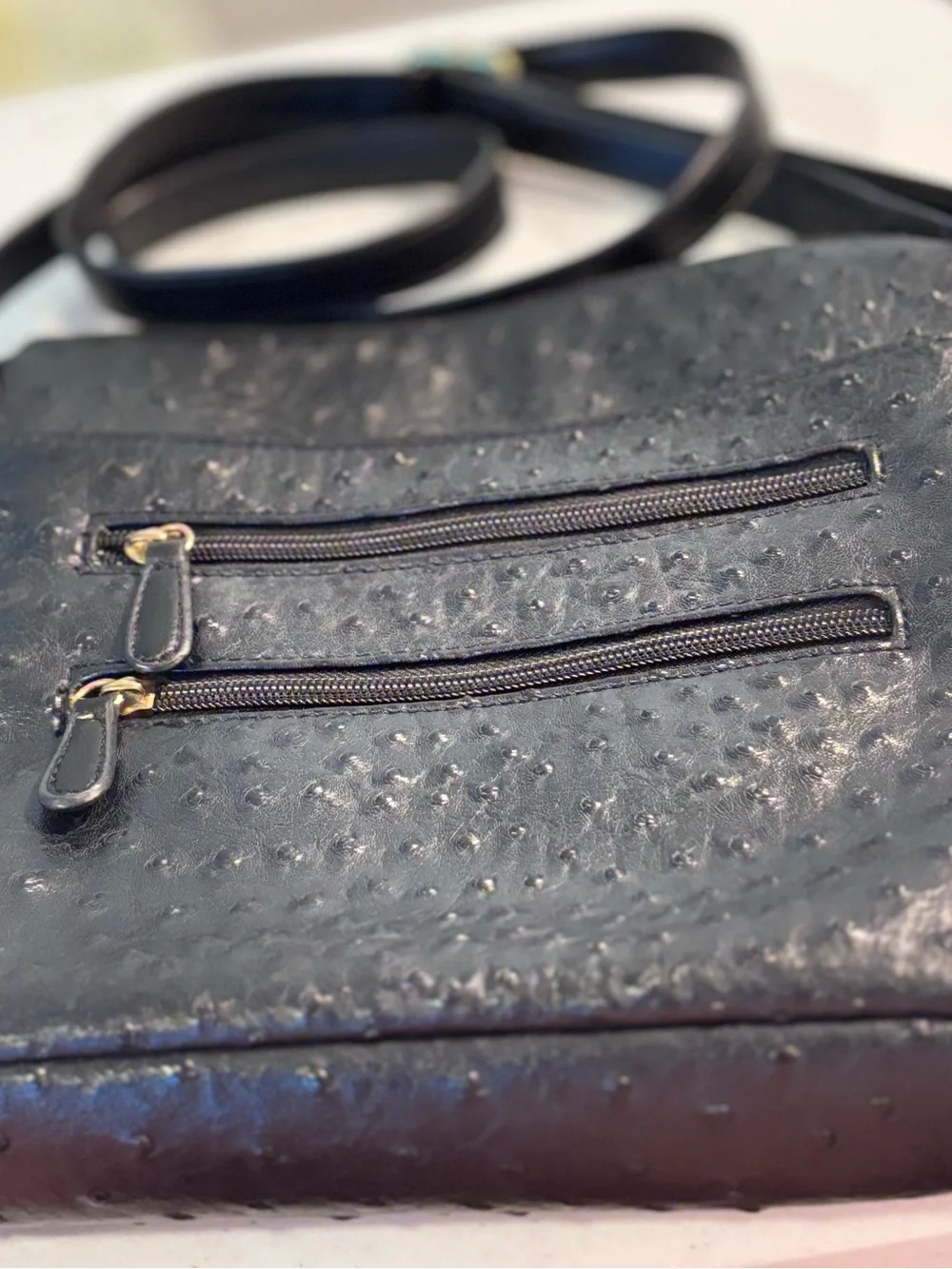 Giani Bernini Black Embossed Faux-Ostrich Crossbody Bag